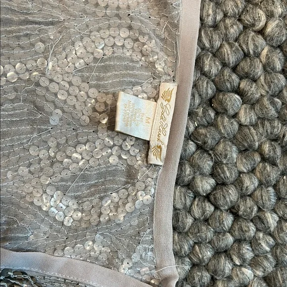 Gold Hawk 100% Silk Silver Sequin Dress Size Medium